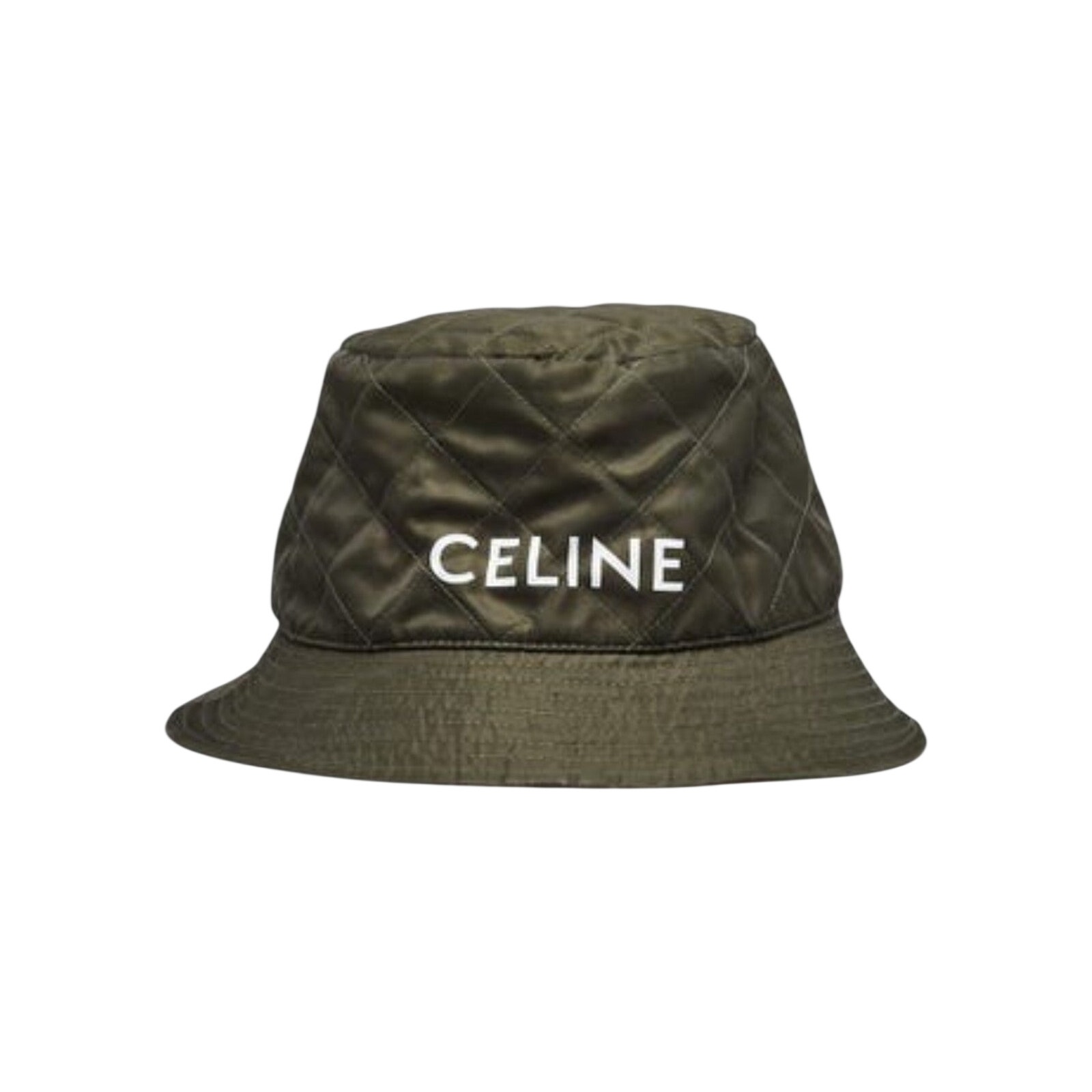 Celine Dark Green Orange Quilted Polyester Logo Bucket Hat Size M